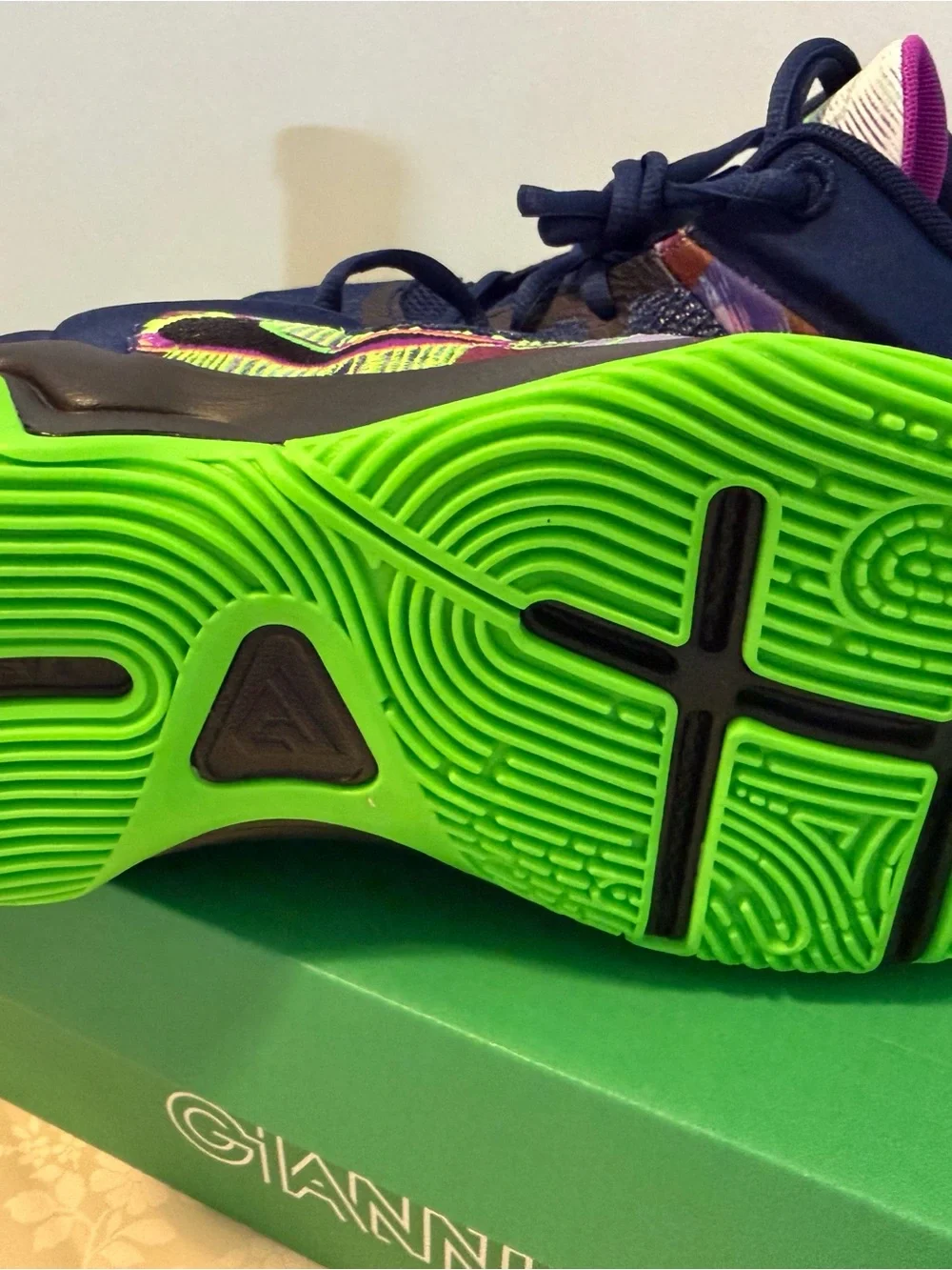 Nike Kids Navy Sneakers with Neon Green and Pink Accents